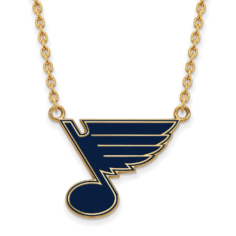 Long Silver Necklace for Women-SS 14k Yellow Gold Plated NHL St. Louis Blues LG Enamel Necklace, 18in