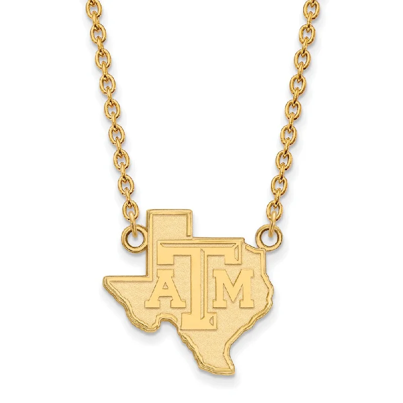 Classic Silver Necklace for Women-14k Yellow Gold Texas A&M U Lg State Logo Pendant Necklace