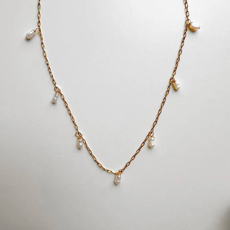 Rose Gold Chain Necklace for Style-Rice Pearl Drop