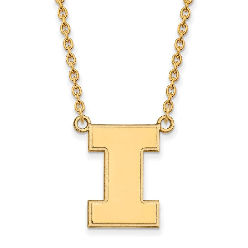 Wedding Necklace for Brides-14k Yellow Gold U of Illinois Large Initial I Pendant Necklace