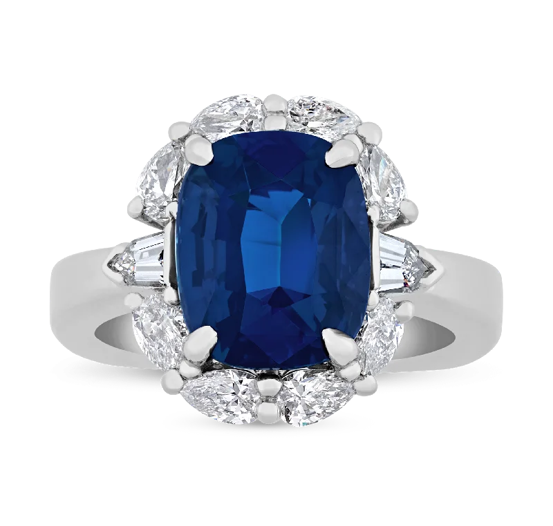 Sapphire Engagement Ring for Women-Untreated Sapphire Ring, 6.11 Carats