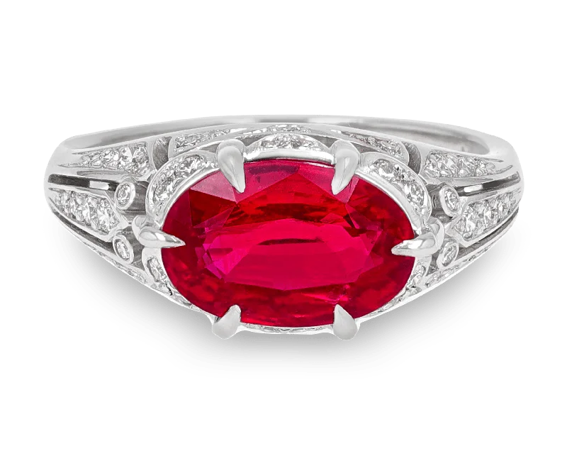 Simple Silver Ring for Everyday-Oval Ruby Ring, 3.00 Carats