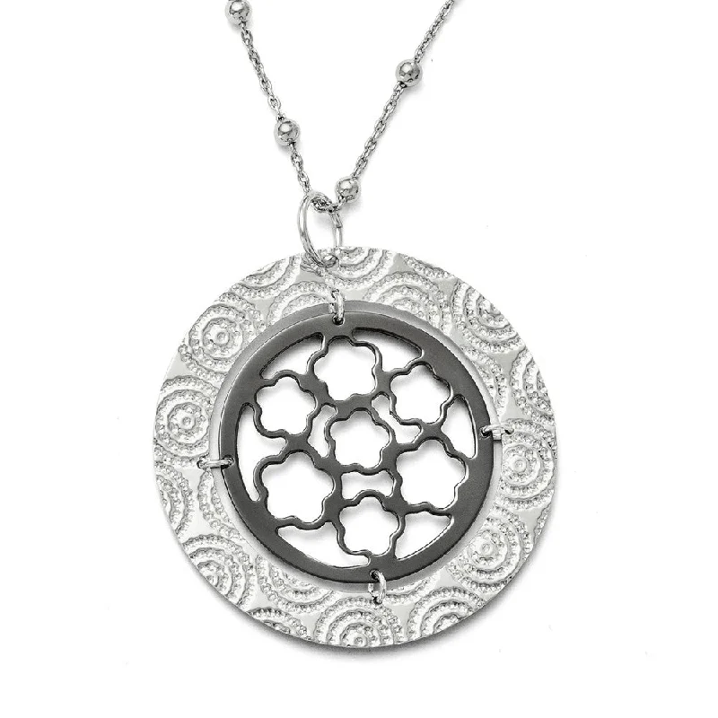 Wedding Necklace for Brides-Two Tone Large Circle Medallion Necklace in Sterling Silver, 17 Inch