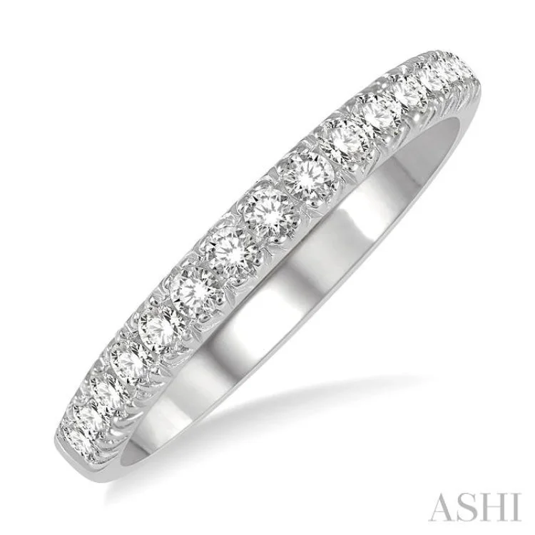 Custom Ring with Personalized Engraving-1/3 ctw 15Stones Round Cut Diamond Wedding Band in 14K White Gold