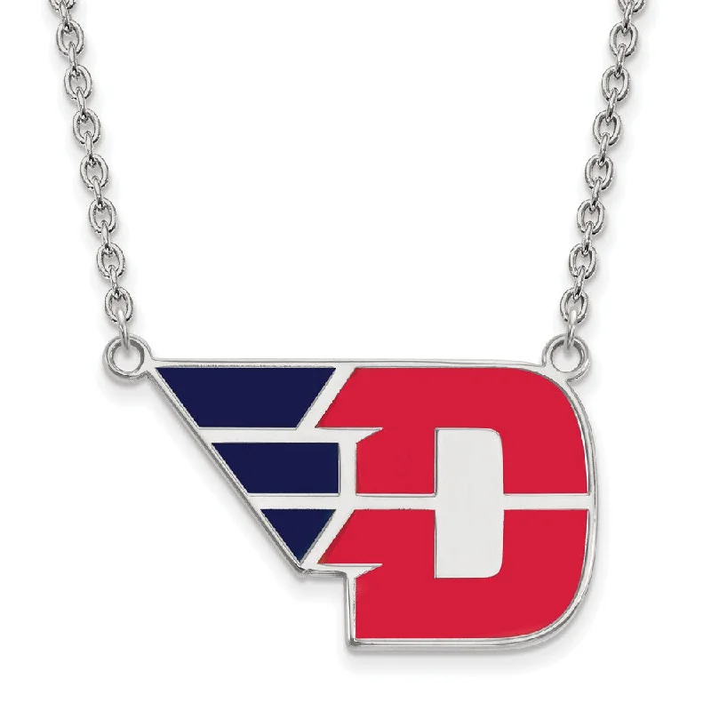 Elegant Silver Necklace for Formal Occasions-Sterling Silver U of Dayton Large Enamel Pendant Necklace