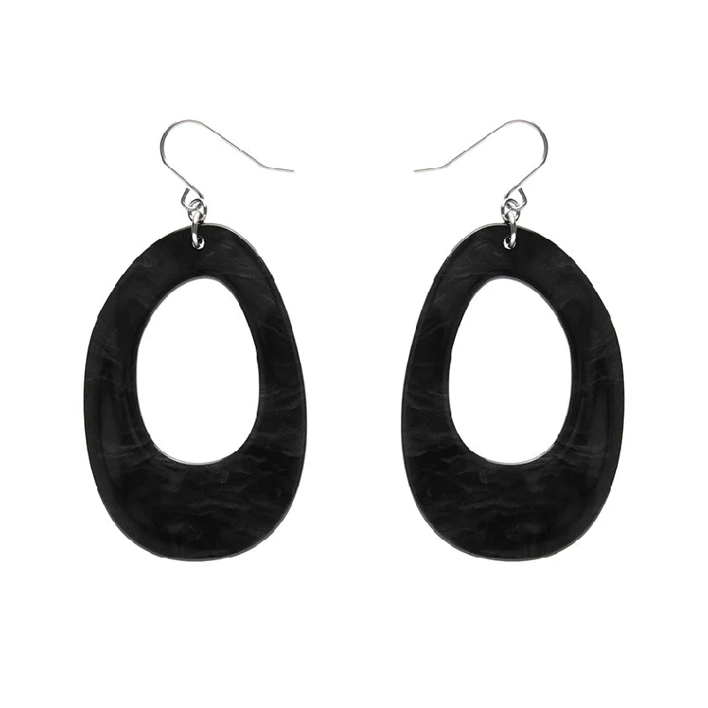 Statement Gold Earrings-Erstwilder -  Bold Hoop Ripple Drop Earrings - Black