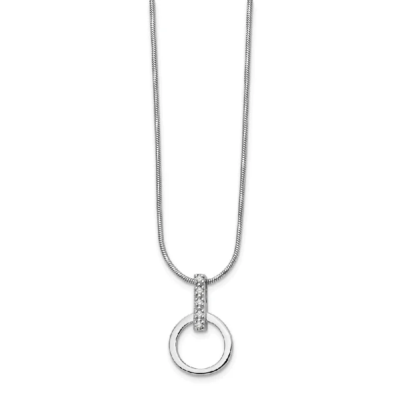 Boho Beaded Necklace for Summer-Diamond Bail Circle Necklace in Rhodium Plated Silver, 18-20 Inch