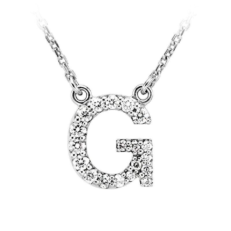 Simple Chain Necklace for Day-to-Day Look-1/6 Cttw Diamond & 14k White Gold Block Initial Necklace, Letter G