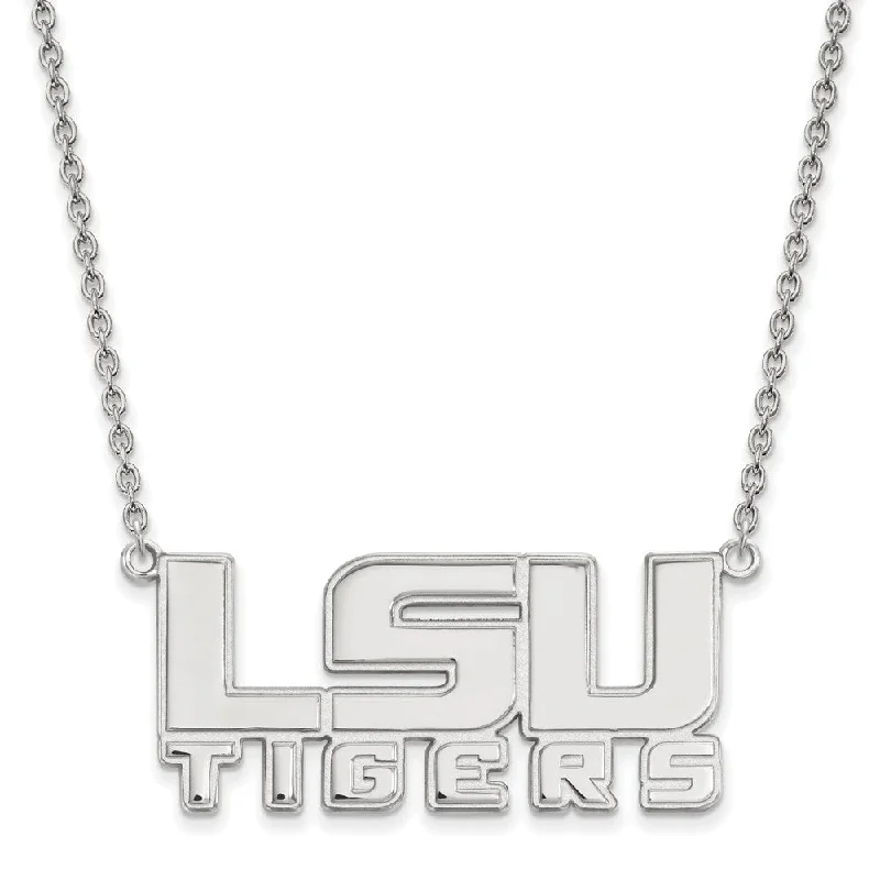 Personalized Necklace with Charm-10k White Gold Louisiana State Large 'LSU' Pendant Necklace