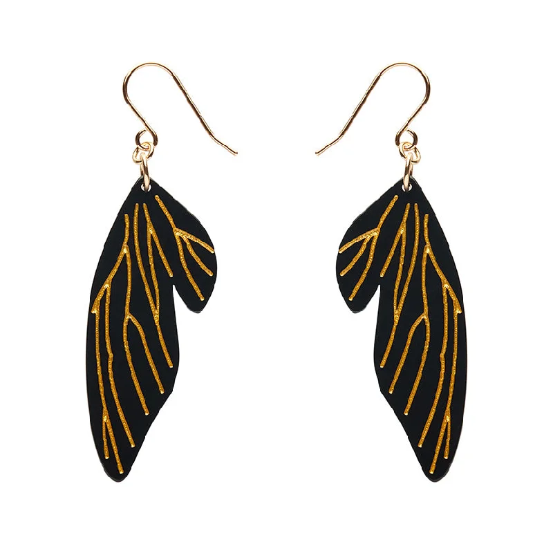 Large Hoop Earrings for Women-Erstwilder - Fairy Wing Drop Essential Earrings - Black