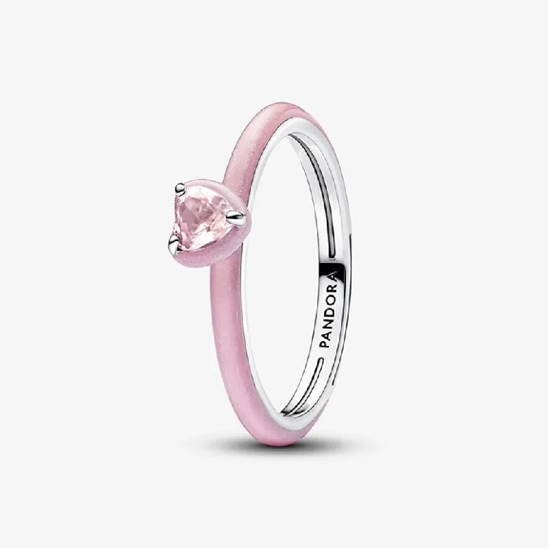 Simple Wedding Ring Set for Couples-PANDORA : Pink Chakra Heart Ring