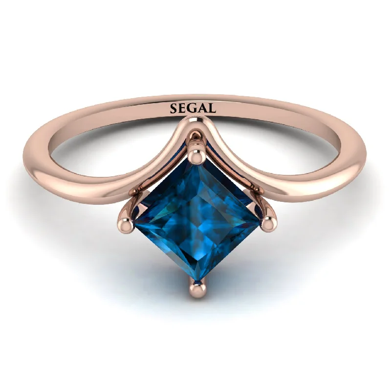 Rose Gold Wedding Ring Set-Minimalist Princess Cut Blue Topaz Engagement Rings - Harmony No. 502