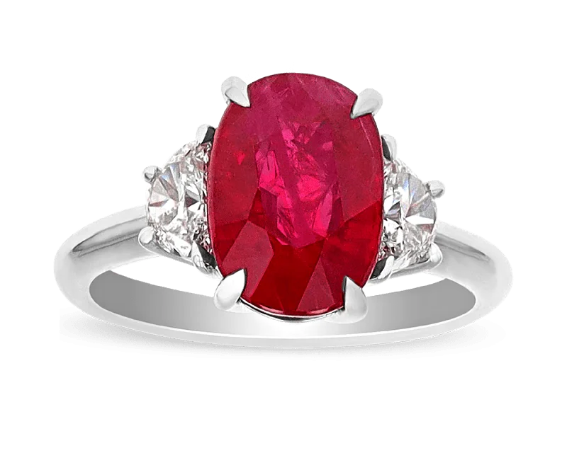 Engagement Ring with Diamonds and Sapphire-Burma Ruby Ring, 4.39 Carats