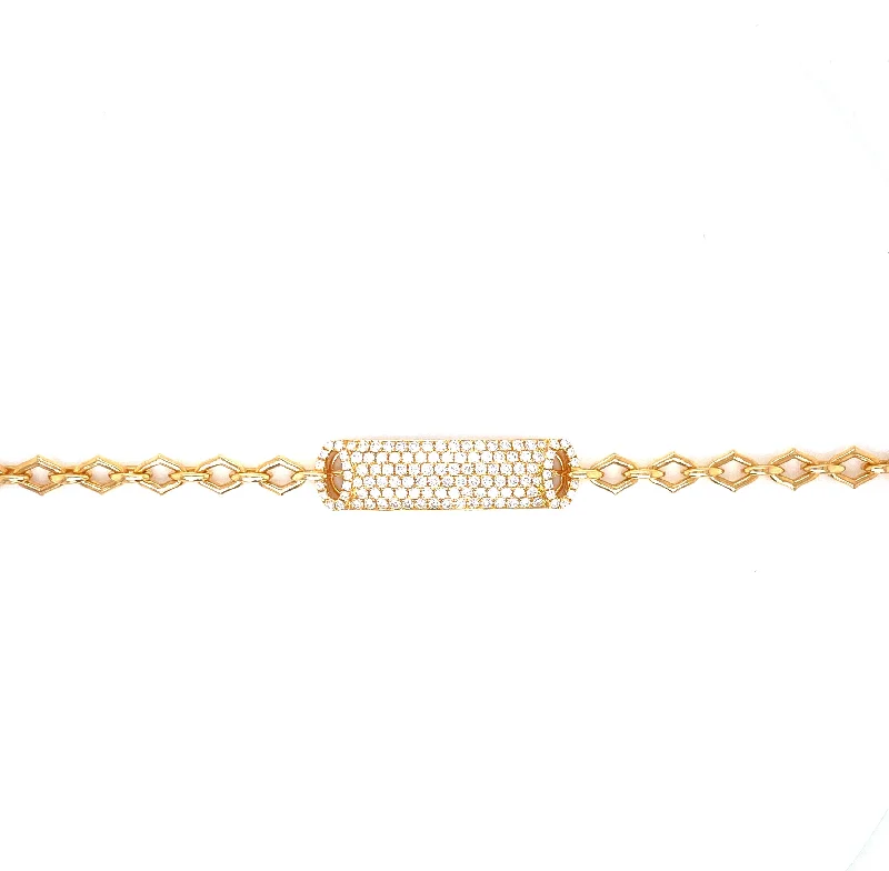 Charm Bracelet for Kids-18K Yellow Gold Round Diamond Pave Link Bracelet