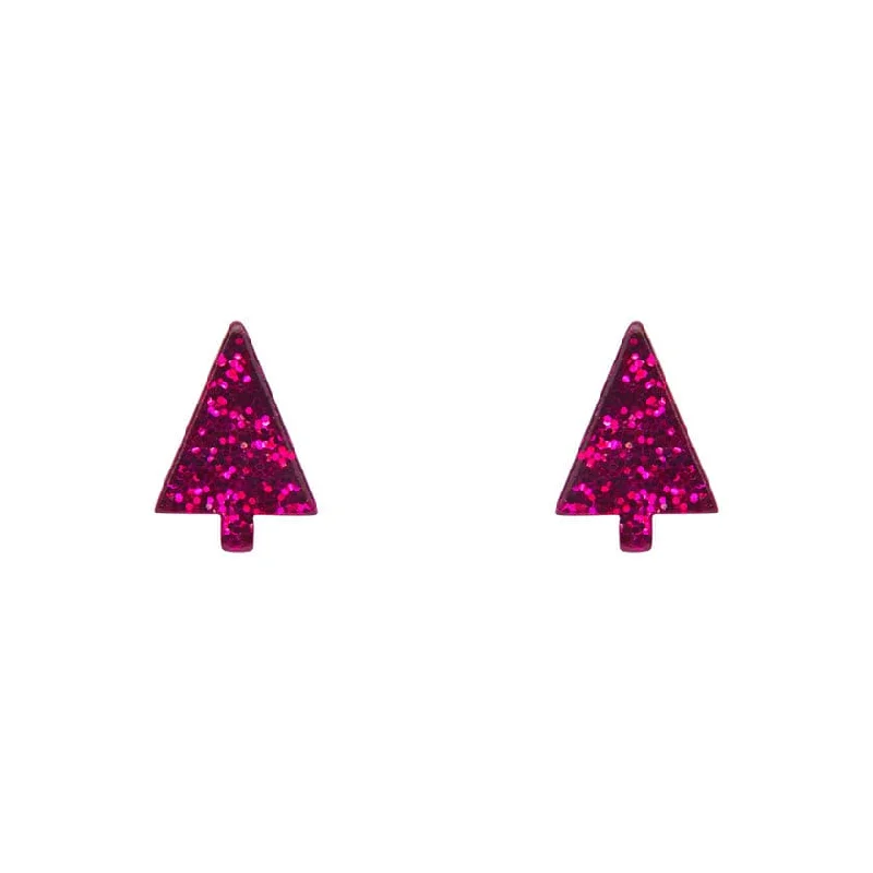 Artistic Earrings for Fashion Lovers-Erstwilder - Christmas Tree Fine Glitter Stud Earrings - Pink