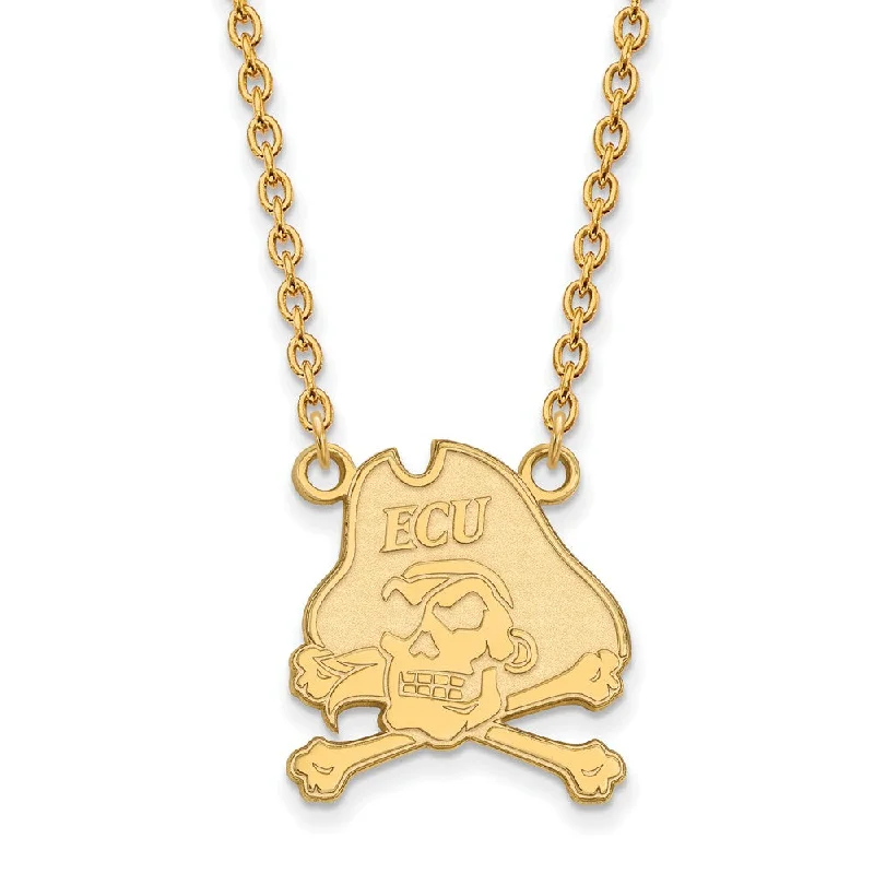 Personalized Gold Necklace for Family-14k Gold Plated Silver East Carolina U Large Pirate Necklace