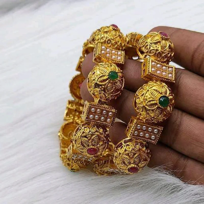 Handmade Bangles for Special Events-Sai Fashion Gold Plated Pota Stone Bangles Set