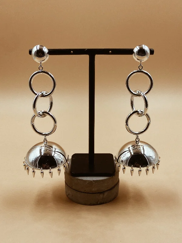 Elegant Pearl Earrings-Zaha Spike Jhumkas in Silver Tone