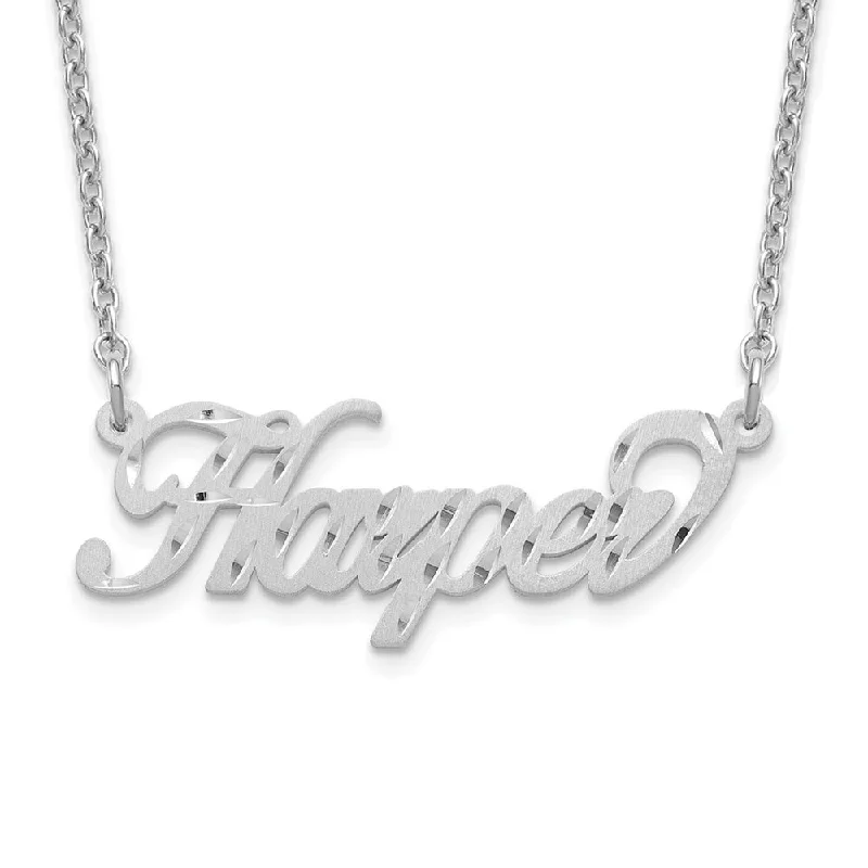 Geometric Necklace for Fashionable Women-Personalized Satin, Diamond-Cut Fancy Small Script Name Necklace