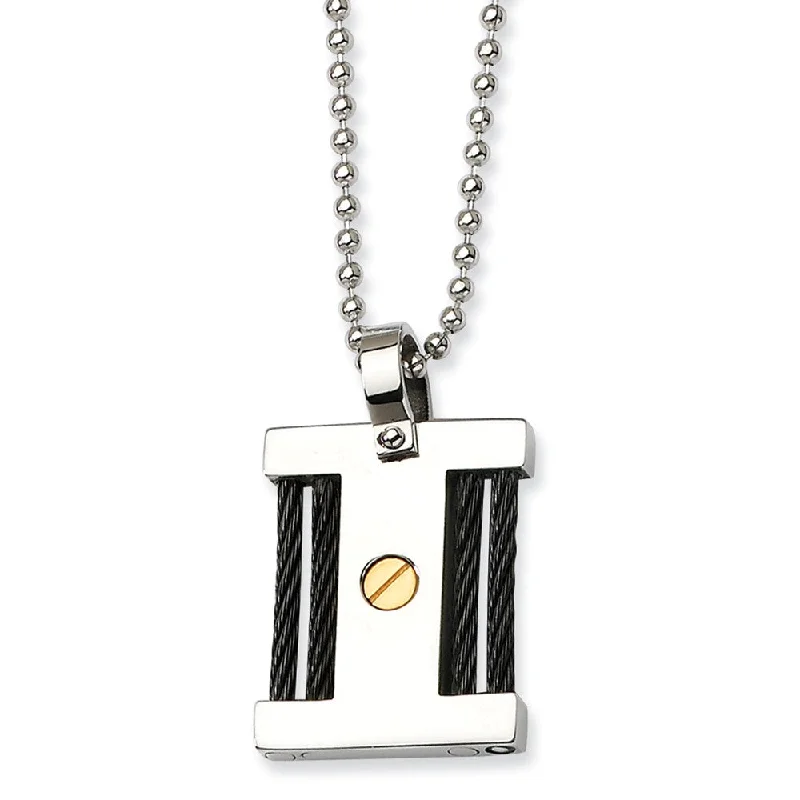 Long Necklace with Gemstones-Mens Stainless Steel, Black & Gold Tone Square Pendant Necklace 22 In.