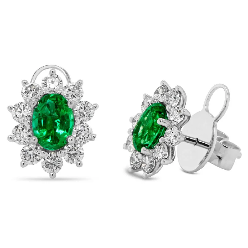 Colorful Crystal Earrings-Uneek Precious Collection Halo Oval Shaped Emerald Stud Earrings