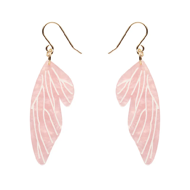 Statement Earrings for Special Occasions-Erstwilder - Fairy Wing Drop Essential Earrings - Pink