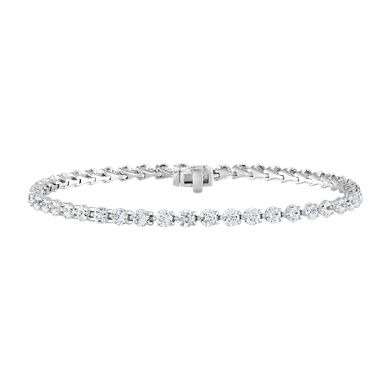 Personalized Leather Bracelet for Men-14K White Gold Diamond Tennis Bracelet