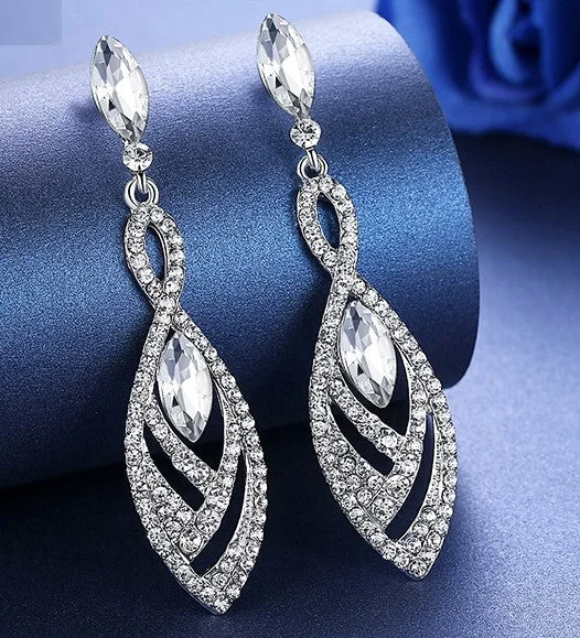 Large Crystal Earrings for Glamorous Look-MEC-011 Crystal Pearls Long Drop Earrings Bridal Wedding Jewelry