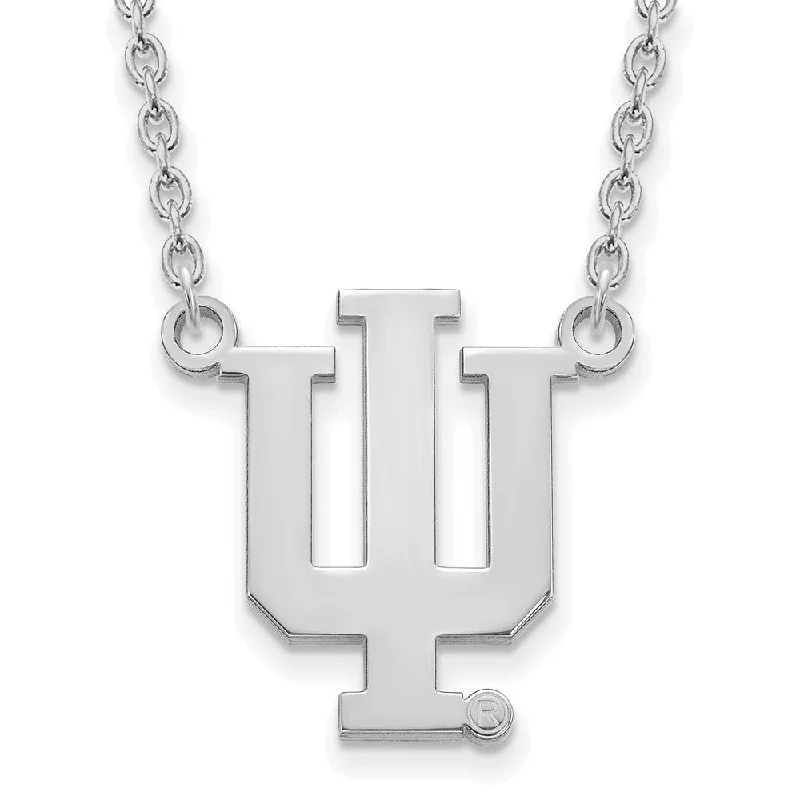 Luxury Chain Necklace for Women-Sterling Silver Indiana U Large 'IU' Inititals Pendant Necklace