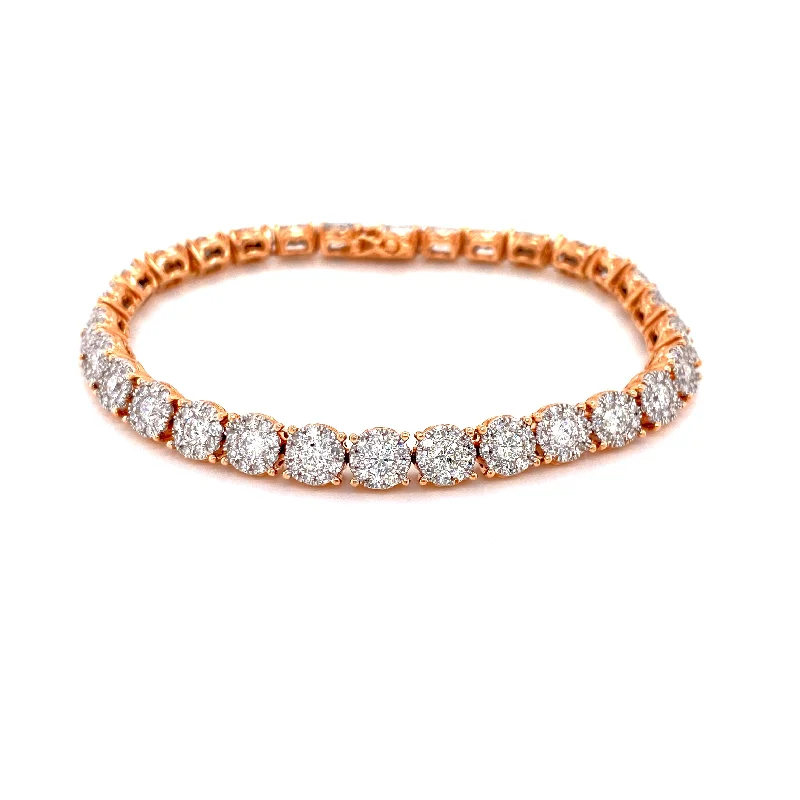 Trendy Bracelets for Fashionable Women-14K Rose Gold Diamond Cluster Tennis Bracelet