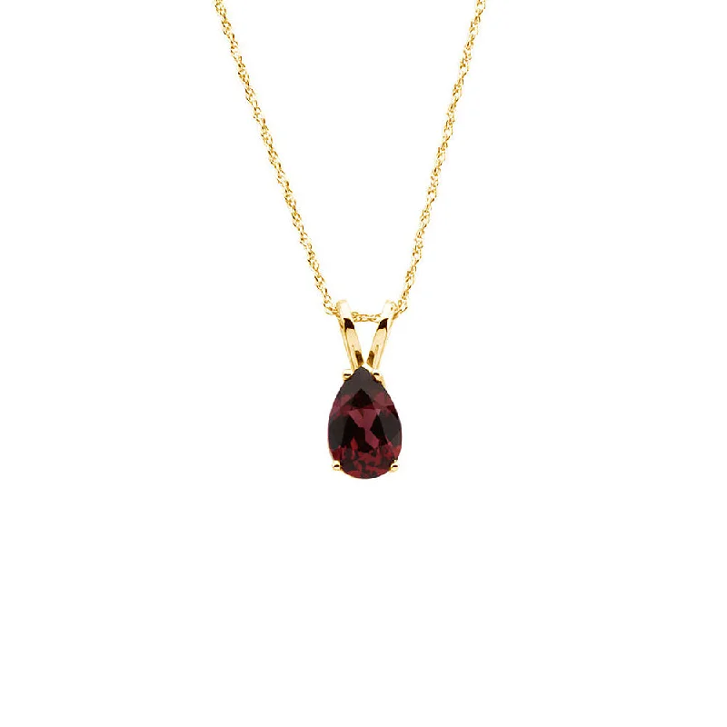 Charm Necklace for Casual Wear-8 x 5mm Rhodolite Garnet Teardrop Necklace in 14k Yellow Gold, 18 Inch