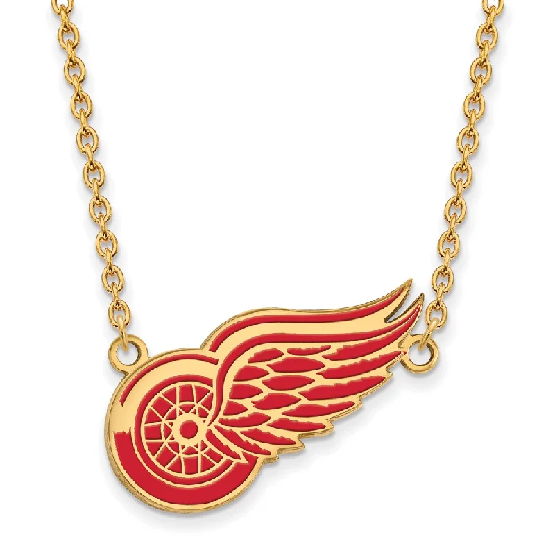 Personalized Family Necklace-SS 14k Yellow Gold Plated NHL Red Wings LG Enamel Necklace, 18 Inch