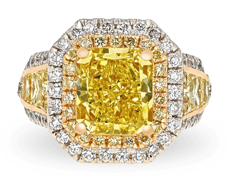 Elegant Vintage Wedding Band-Fancy Light Yellow Diamond Ring, 3.17 Carats