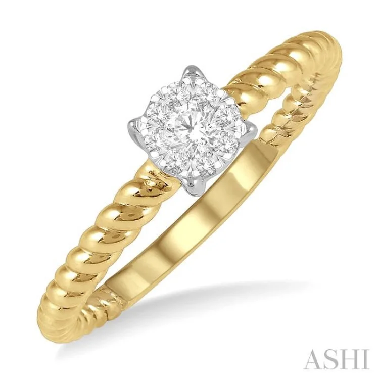 Elegant Diamond Engagement Ring-1/6 Ctw Rope Shank Lovebright Round Cut Diamond Ring in 14K Yellow and White Gold