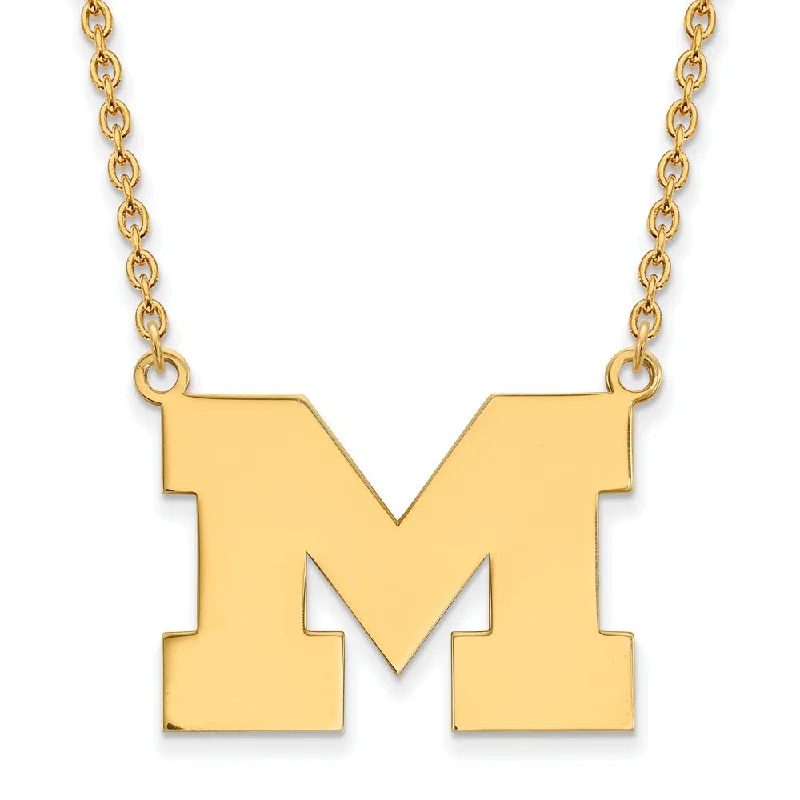 Cute Necklace for Gift Giving-14k Gold Plated Silver U of Michigan Large Initial M Pendant Necklace