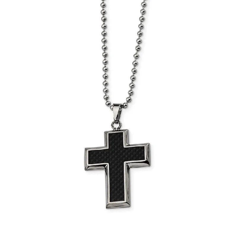 Personalized Pendant Necklace for Moms-Titanium and Black Carbon Fiber Cross Necklace 22 Inch