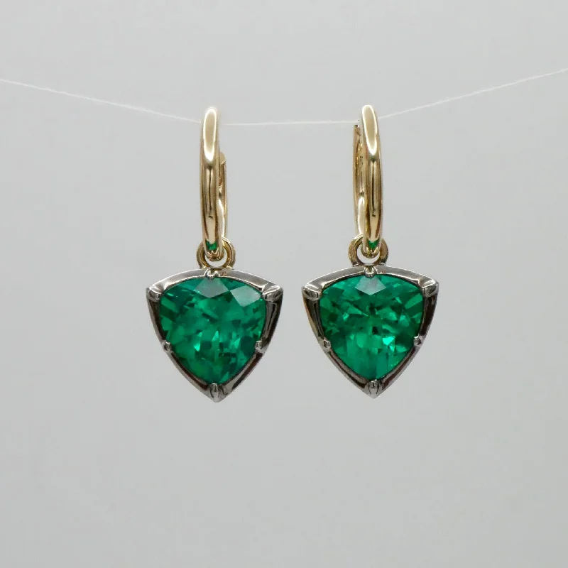 Statement Silver Earrings for Bold Style-4.5 Ct Trillion Cut Emerald Georgian Victorian Blackened 18K Gold Earrings