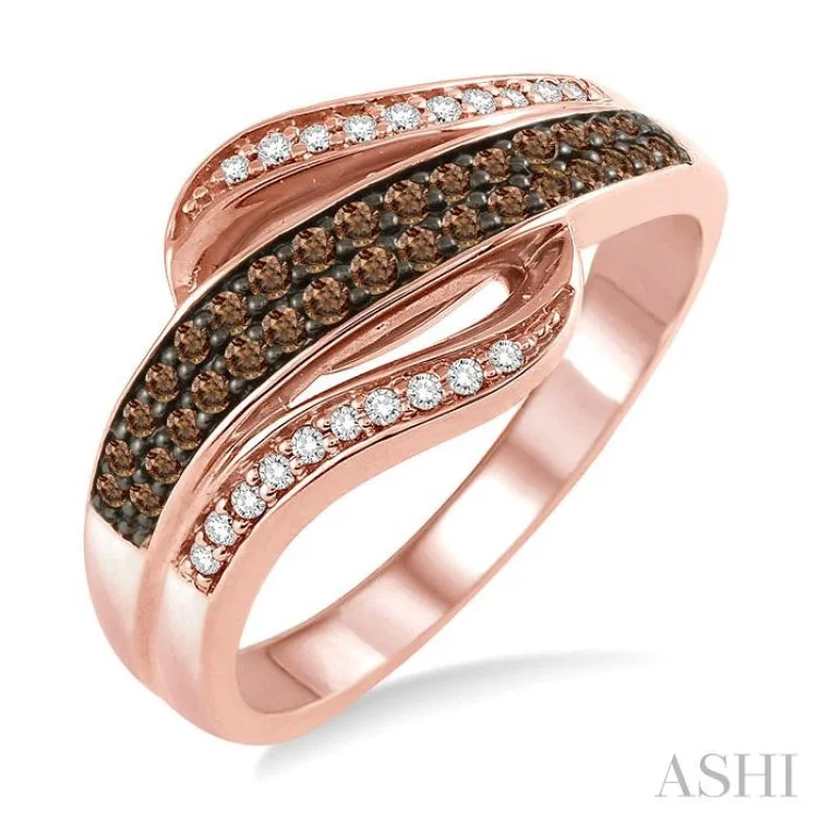 Custom Ring for Proposal-1/3 Ctw White and Champagne Brown Diamond Ring in 10K Rose Gold