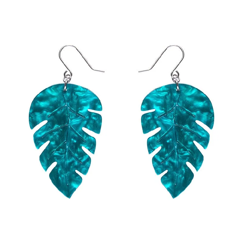 Elegant Diamond Earrings for Women-Erstwilder - Large Leaf Essential Drop Earrings - Green