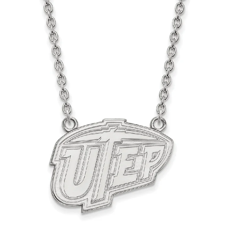 Boho Chic Necklace for Women-10k White Gold U of Texas at El Paso Large Pendant Necklace