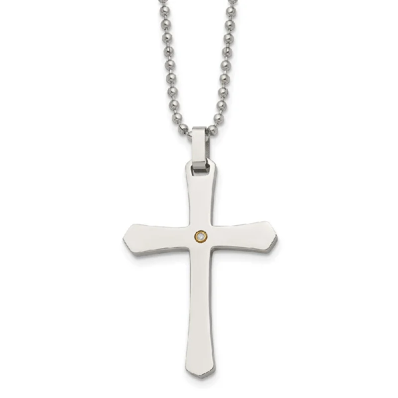 Chic Gold Necklace for Fashionistas-Stainless Steel and Diamond Accent Cross Necklace - 22 Inch