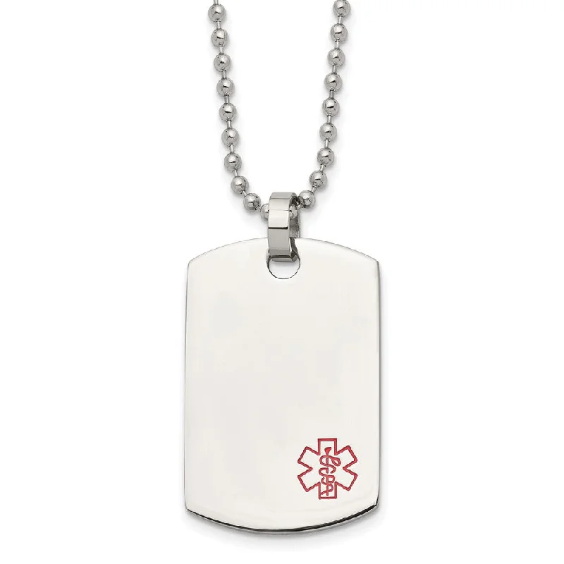 Sapphire Necklace for Special Events-Stainless Steel Polished Medical Dog Tag Necklace - 24 Inch