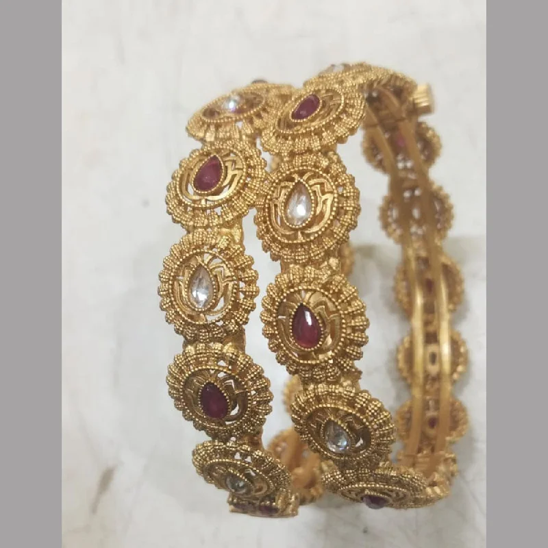 Gold Bangles for Women-Niyansh Bangles Gold Plated Pota Stone Bangles Set