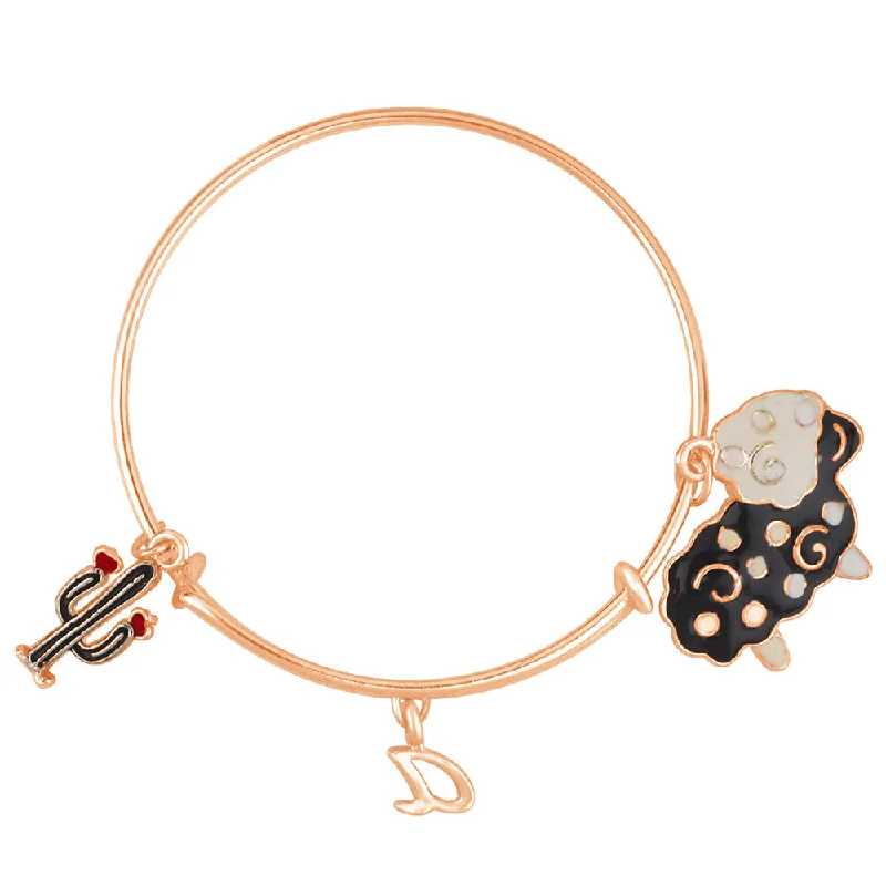 Silver Bangles for Formal Occasions-Mahi A Letter Cactus & Ship Shaped Rose Gold Plated Enamel Work Charms Kids Bracelets for Kids (BRK1100980Z)