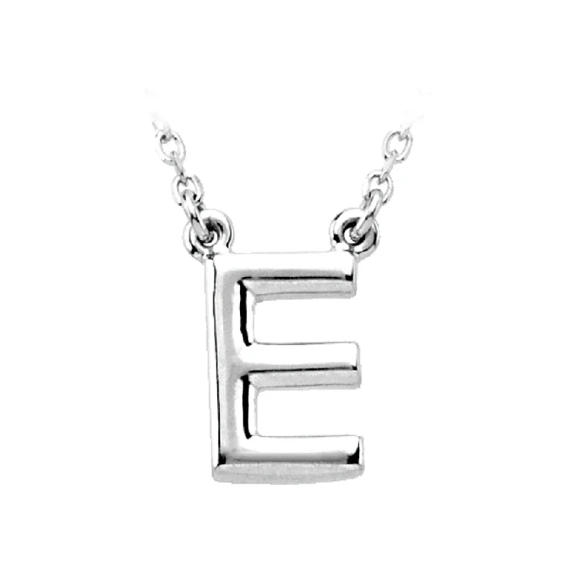 Long Silver Necklace for Women-Sterling Silver, Kendall Collection, Block Initial E Necklace, 16 Inch