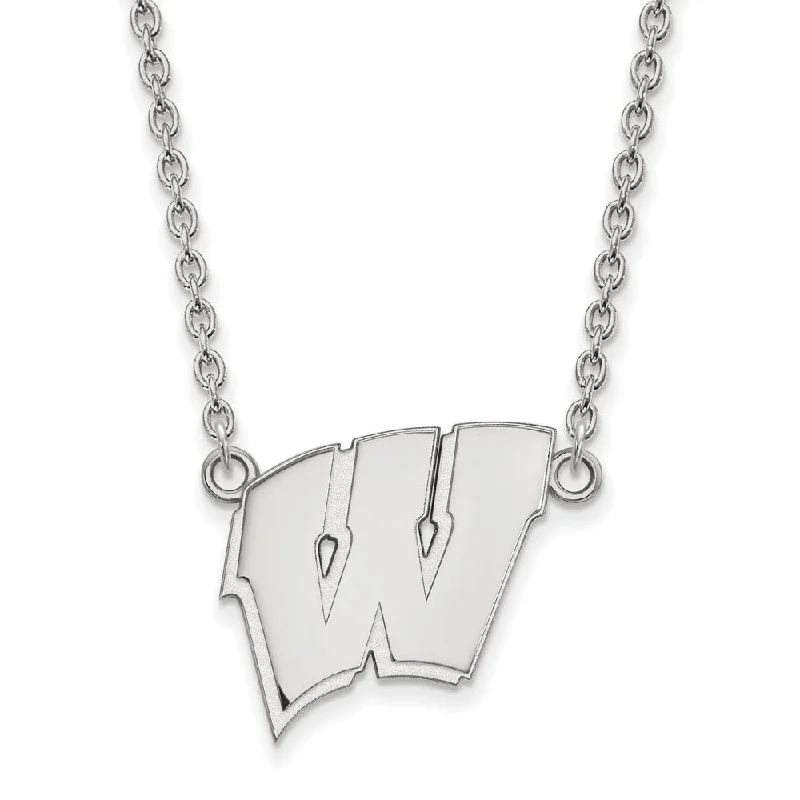 Rose Gold Necklace for Women-14k White Gold U of Wisconsin Large Initial W Pendant Necklace