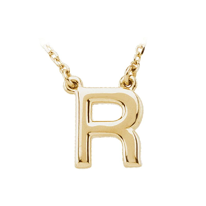 Classic Necklace for Women-14K Yellow Gold, Kendall Collection, Block Initial R Necklace, 16 Inch