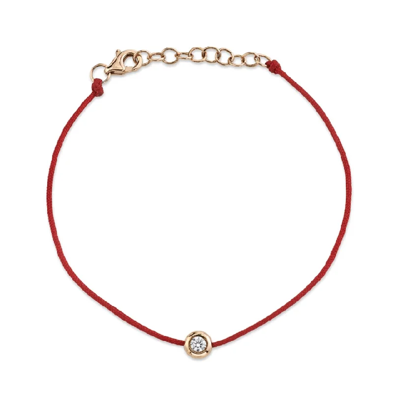 Simple Silver Bangle Bracelet-14K Rose Gold Red String Diamond Bezel Bracelet