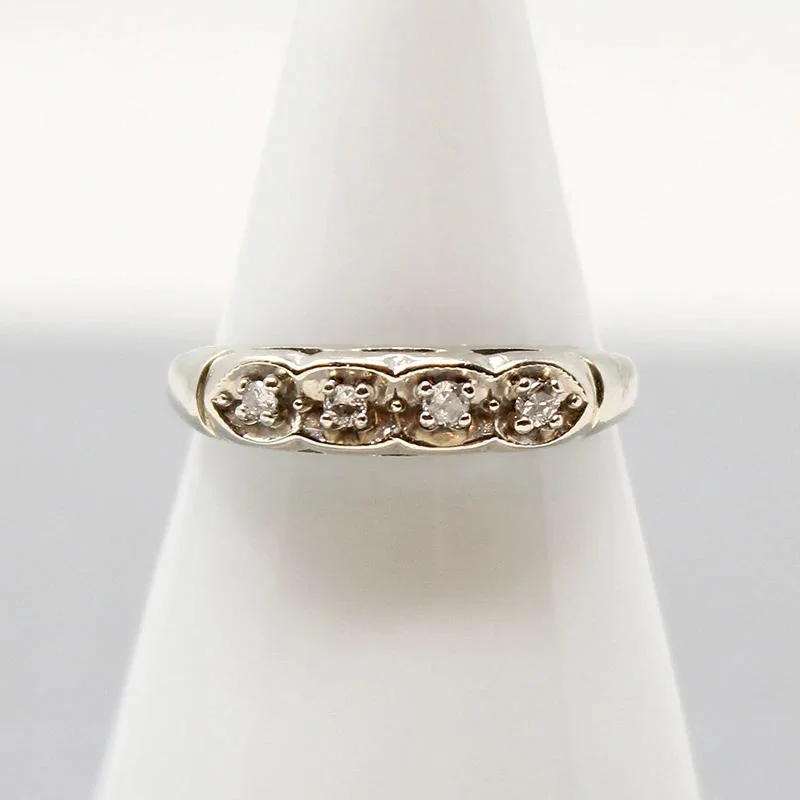 Modern Wedding Ring Set for Women-Scalloped White Gold & Diamond Wedding Band