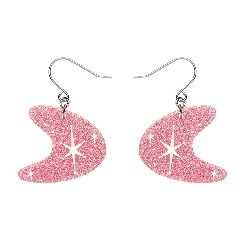 Funky Earrings for Casual Styles-Erstwilder - Atomic Boomerang Glitter Drop Earrings - Pink